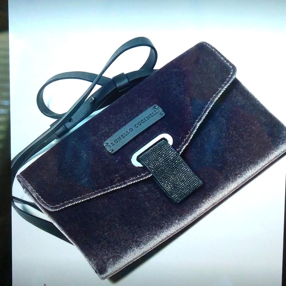BRUNELLO CUCUNELLI Monili Grey Velvet Crossbody bag
